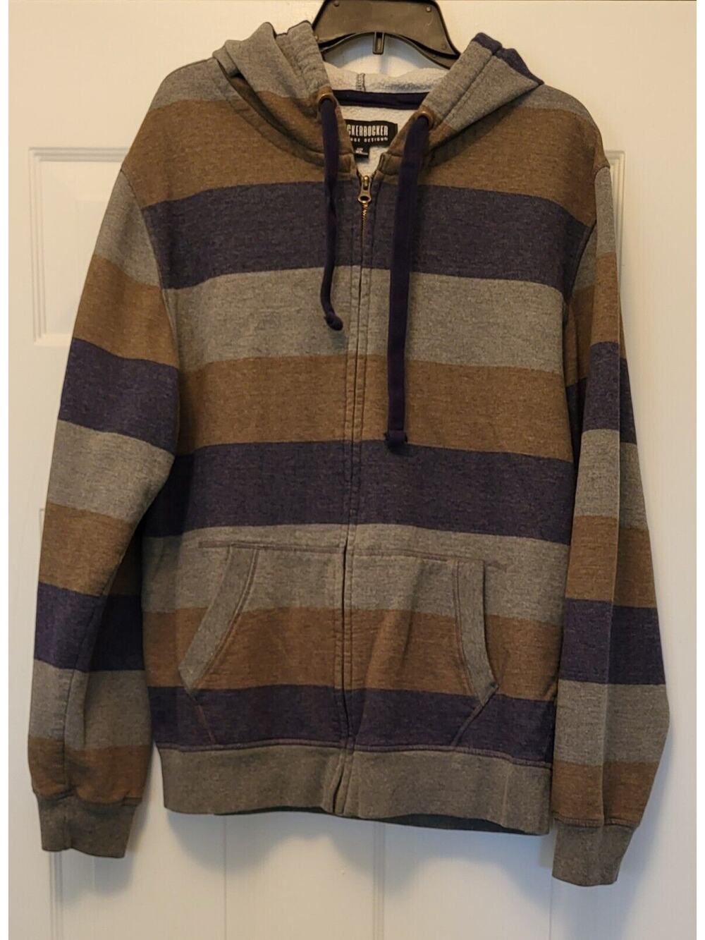 Men's Knickerbocker Blue, Olive & Gray Striped Hoodie Jacket Size XL